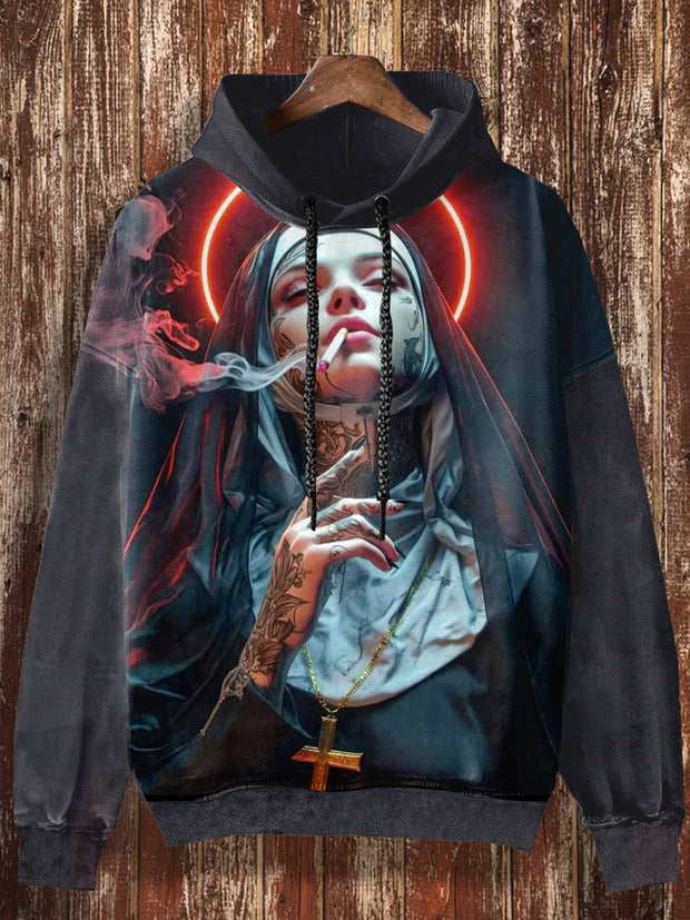 Unisex Bad Nun Christmas Print Casual Hooded Sweatshirt