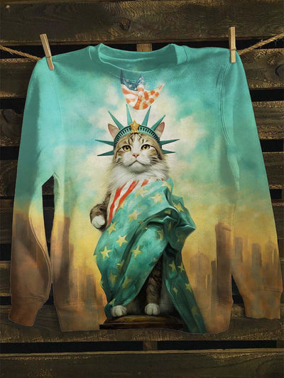 Unisex Funny Cat Liberty Print Casual Sweatshirt