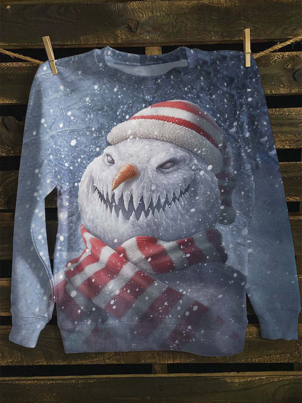 Unisex Scary Snowman Print Casual Sweatshirt