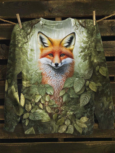 Unisex Winter Red Fox Print Casual Sweatshirt