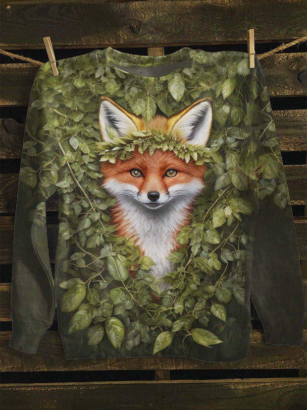 Unisex Winter Red Fox Print Casual Sweatshirt