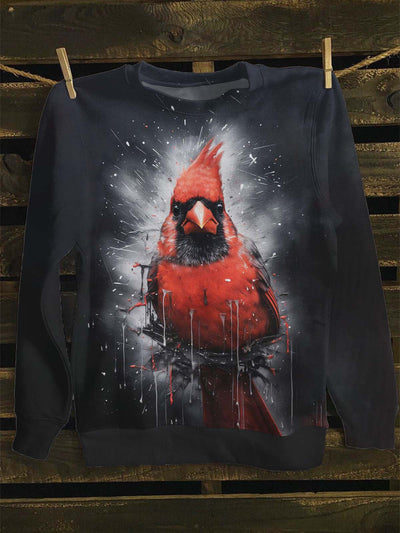 Unisex Red Bird Printed Casual Sweatshirt