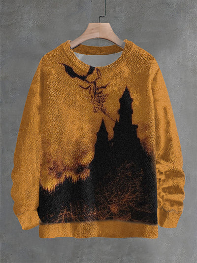 Vintage Bat Castle Art Print Casual Knit Pullover Sweater