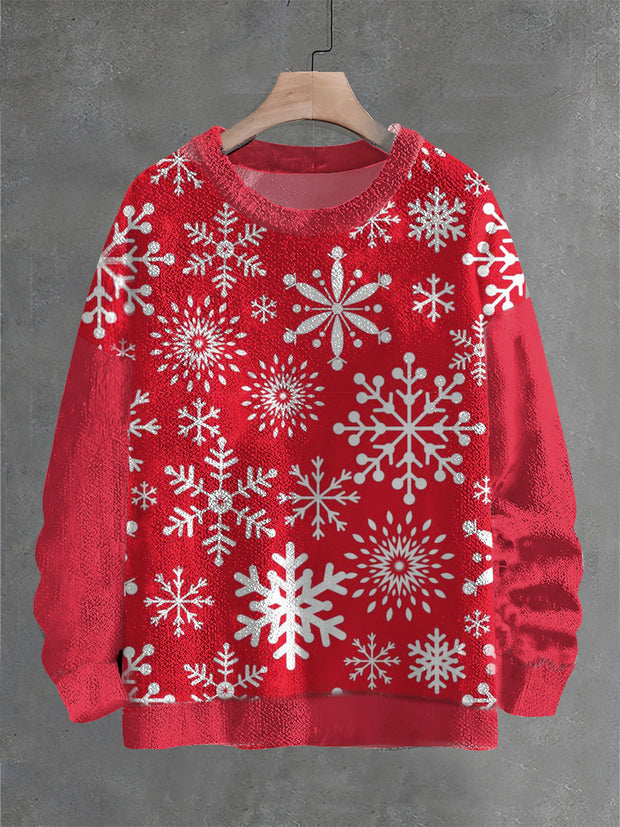 Vintage Christmas Snowflake Art Print Casual Knit Pullover Sweater