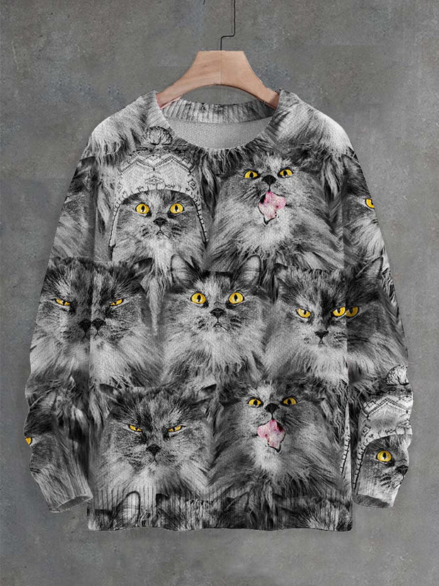 Unisex Cute Cat Print Casual Sweater