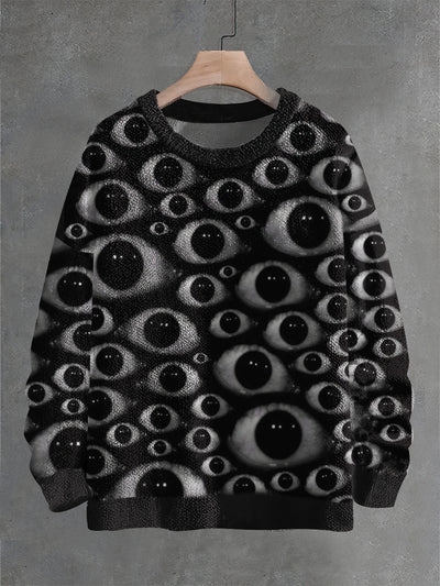 Vintage Horror Eyes Art Print Casual Knit Pullover Sweater