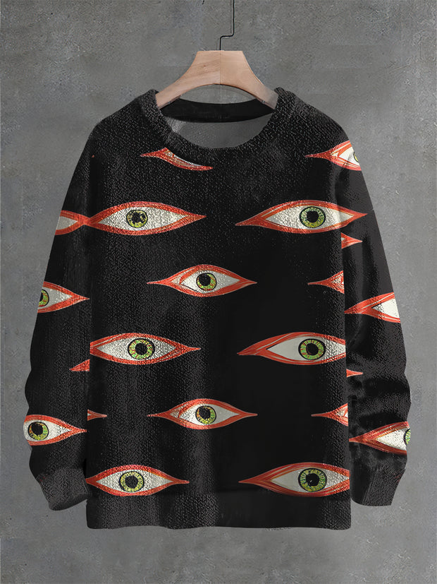 Vintage Monster Eye Punk Art Print Casual Knit Pullover Sweater