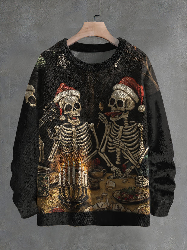 Vintage Funny Skull Print Christmas Casual Knit Pullover Sweater