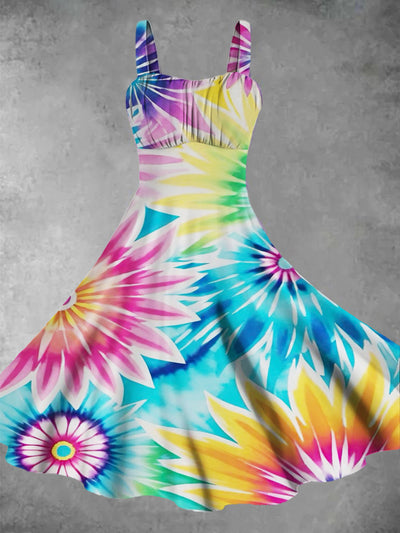 Women's sleeveless tie dye artistic pattern printed casual fashion suspender dress