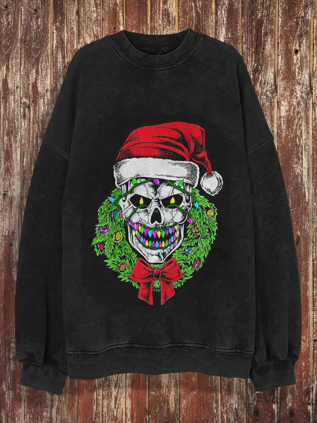 Unisex Punk Christmas Skeleton Print Crew Neck Casual Sweatshirt