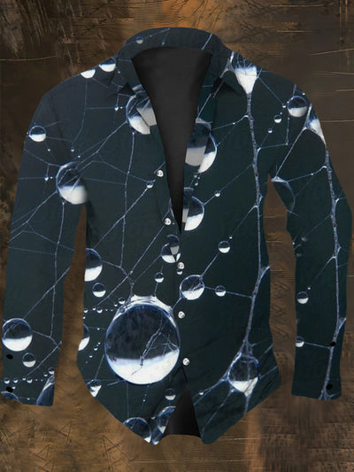 Men's Retro Dark Style Water Droplets Print Long Sleeve Shirt