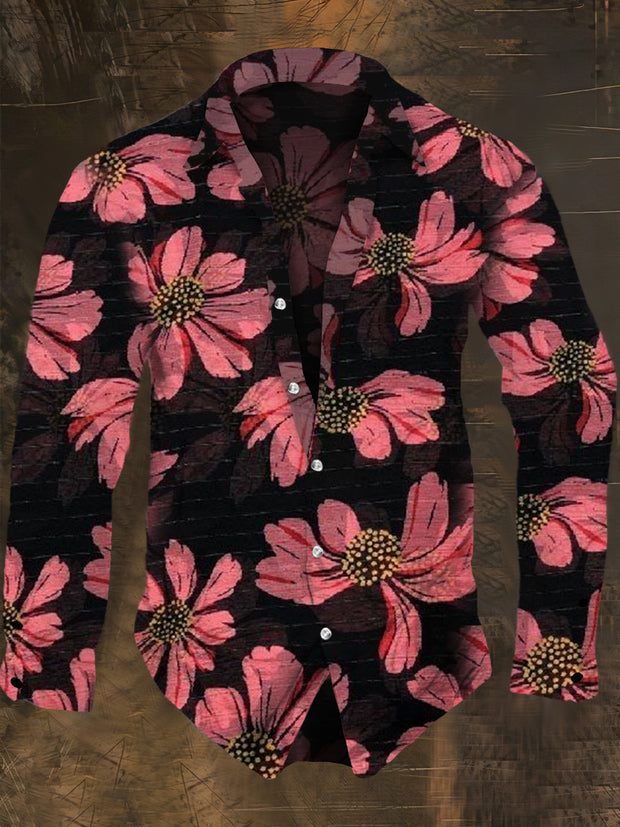 Men's Retro Dark Style Floral Print Long Sleeve Shirt