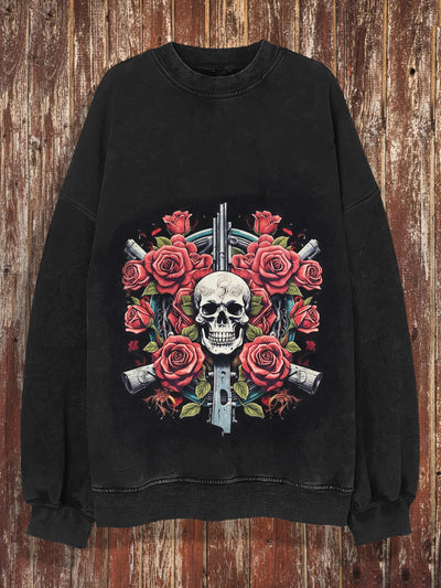 Unisex Punk Rose Knife Skull Print Crew Neck Casual Sweatshirt