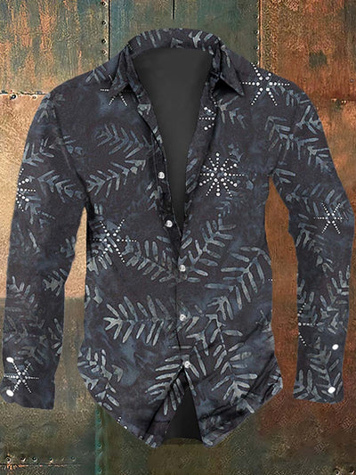 Men's Christmas Snowflake Print Casual Long Sleeve Shirt