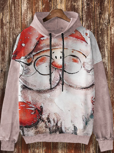 Unisex retro cute Christmas oil painting art pattern print casual fashion long sleeved loose hooded sweatshirt