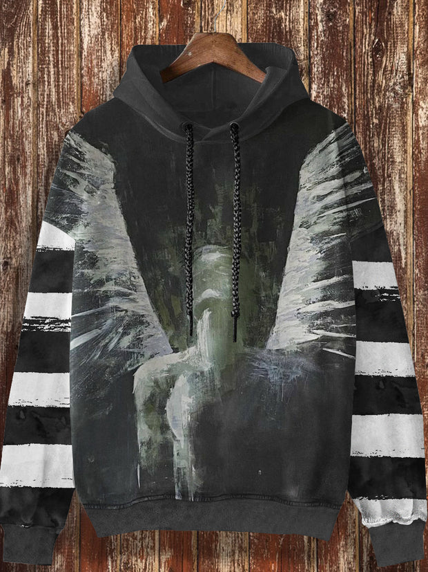 Unisex retro oil painting art pattern print casual fashion long sleeved loose hooded sweatshirt