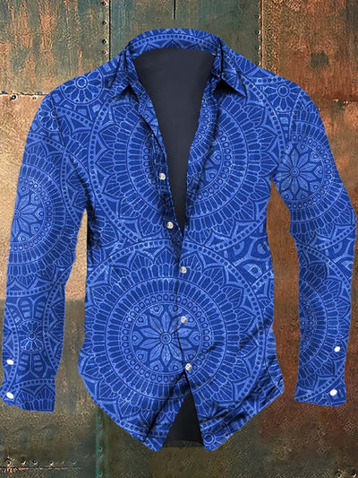 Men's Retro Pattern Printed Casual Long Sleeve Shirt