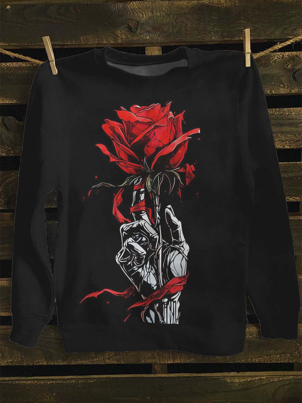 Unisex Rose Print Casual Sweatshirt