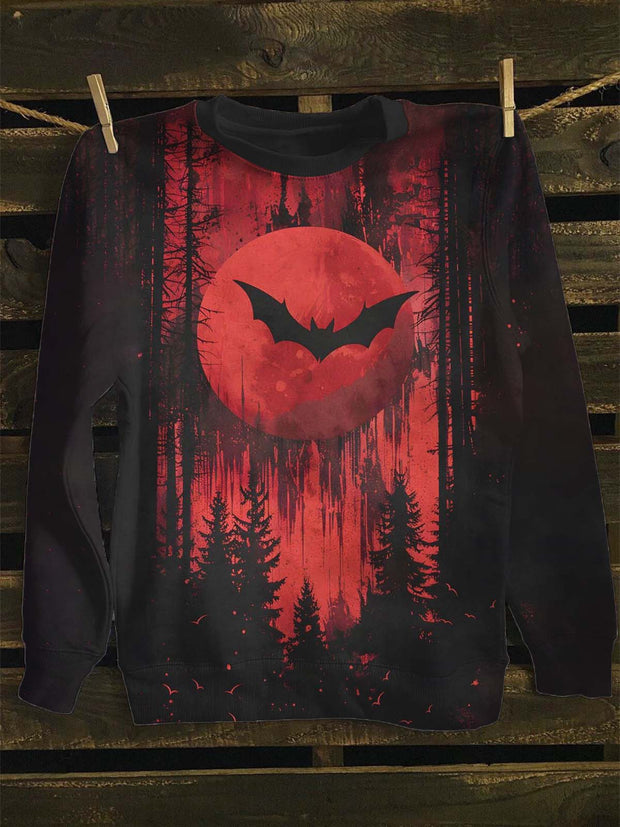 Unisex Dark Forest Bat Print Casual Sweatshirt