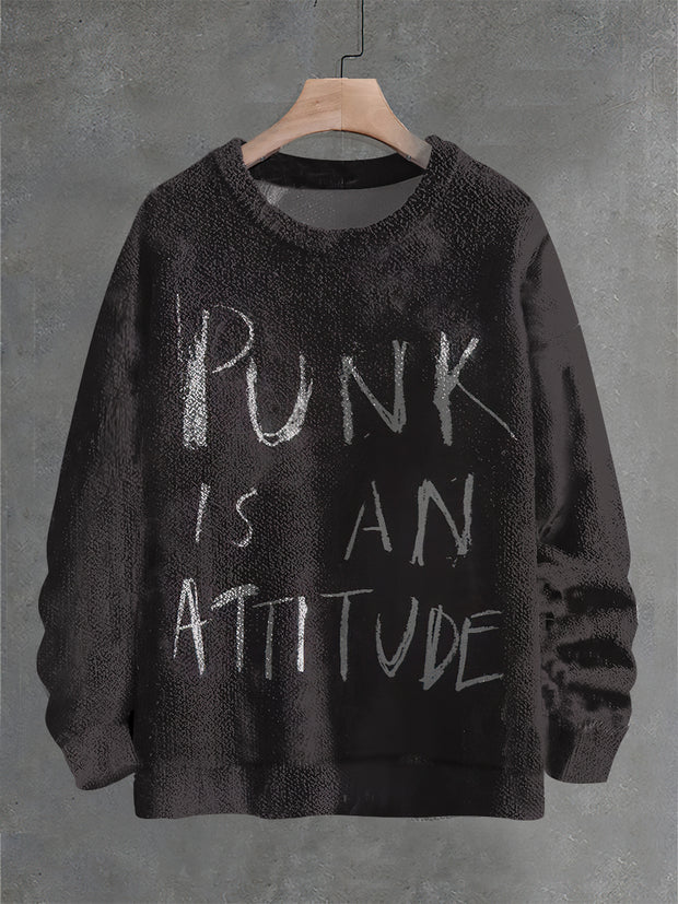 Punk Is An Art Attitude Print Casual Knit Pullover Sweater