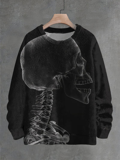 Vintage Crystal Skull Art Print Casual Knit Pullover Sweater