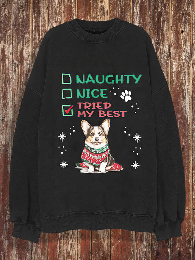 Unisex Dog Is Good Frind Print Christmas Crew Neck Casual Sweatshirt