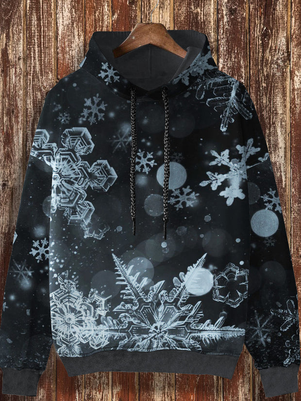 Unisex retro Christmas snowflake print casual fashion long sleeved loose hooded sweatshirt