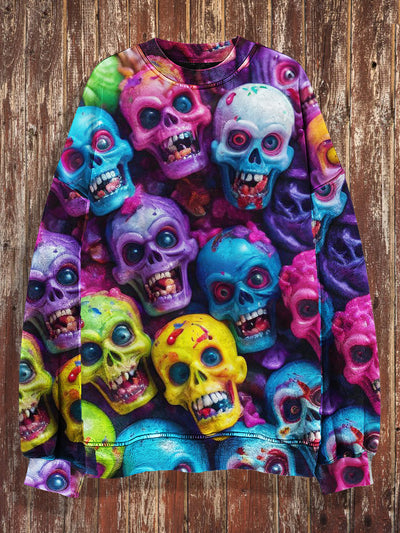 Unisex Colorful Skull Print Punk Crew Neck Casual Sweatshirt