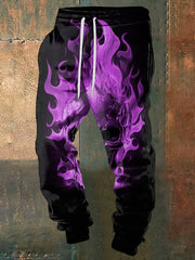 Men's Abstract Fire Skull Punk Print Sweatpants