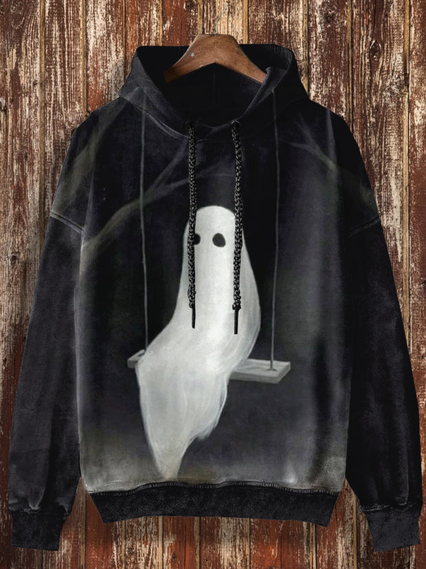 Unisex Ghost Print Punk Casual Hooded Sweatshirt