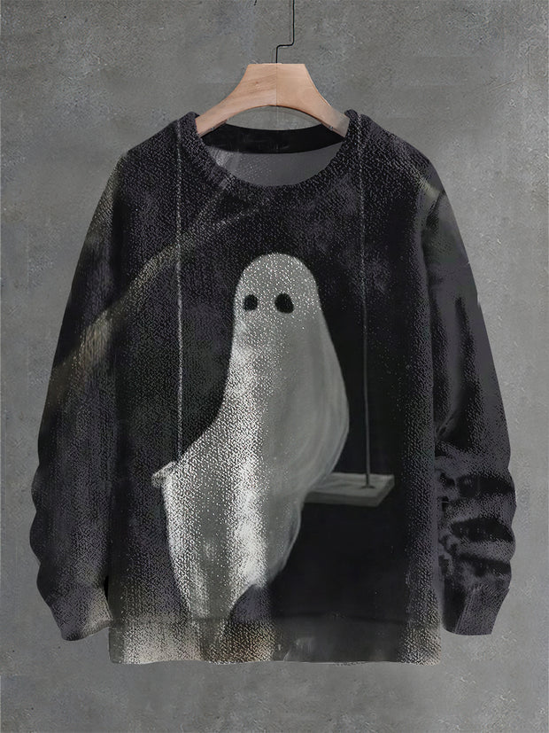 Vintage Ghost Art Print Casual Knit Pullover Sweater