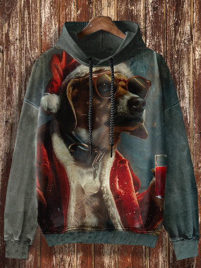 Unisex Christmas Dog Print Punk Casual Hooded Sweatshirt