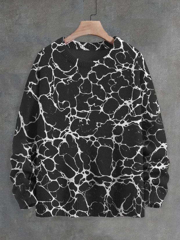 Unisex Water Wave Print Casual Crew Neck Sweater