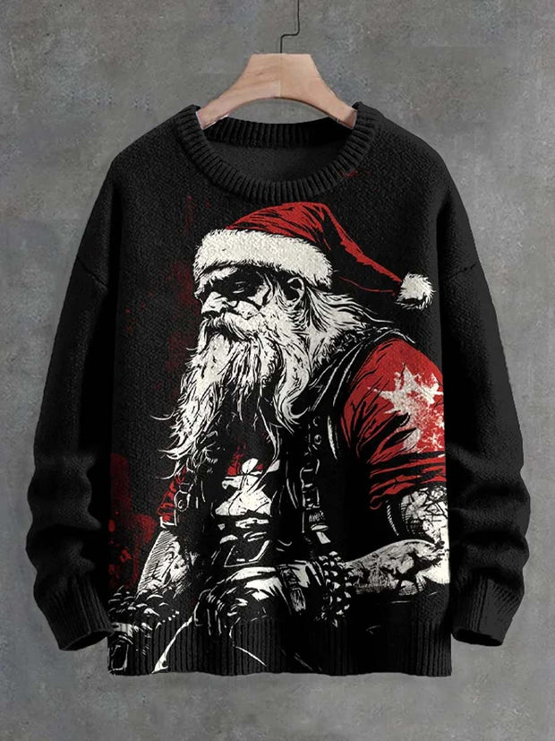 Unisex Punk Rock Santa Print Casual Crew Neck Sweater