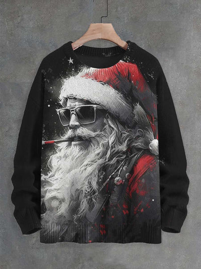 Unisex Punk Rock Santa Print Casual Crew Neck Sweater