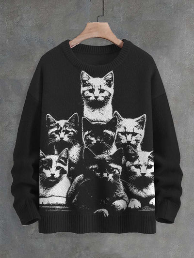 Unisex Punk Rock Black Cat Print Casual Crew Neck Sweater