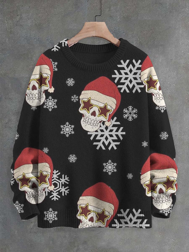 Unisex Christmas Skull Print Casual Crew Neck Sweater