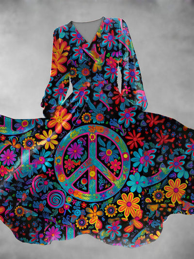 Vintage Hippie and Peaceful Flower Waist-slimming Dress