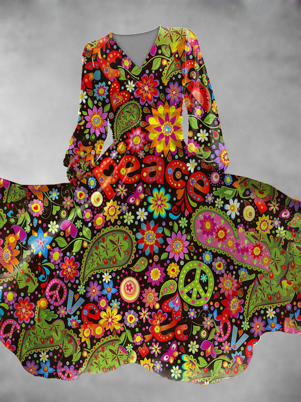 Vintage Hippie and Peaceful Flower Waist-slimming Dress