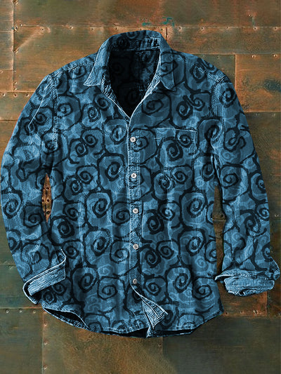 Men's  Vintage Abstract Graffiti Ripple Print Casual Long Sleeve Shirt