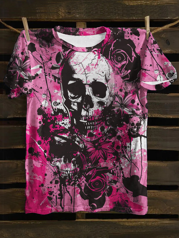 Unisex Punk Skull Art Print Casual Short Sleeves T-Shirt