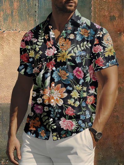 Men's Color Flower Print Hippie Style Short Sleeve Shirt