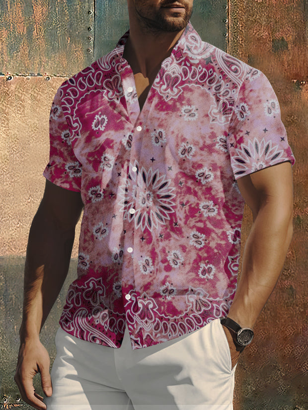 Men's Bohemian Flowers Print Hippie Style Short Sleeve Shirt