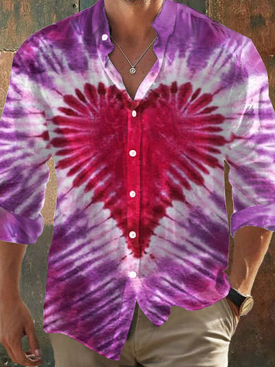 Men's Bohemian Tie-Dye Love Abstract Print Casual Shirt Long Sleeve