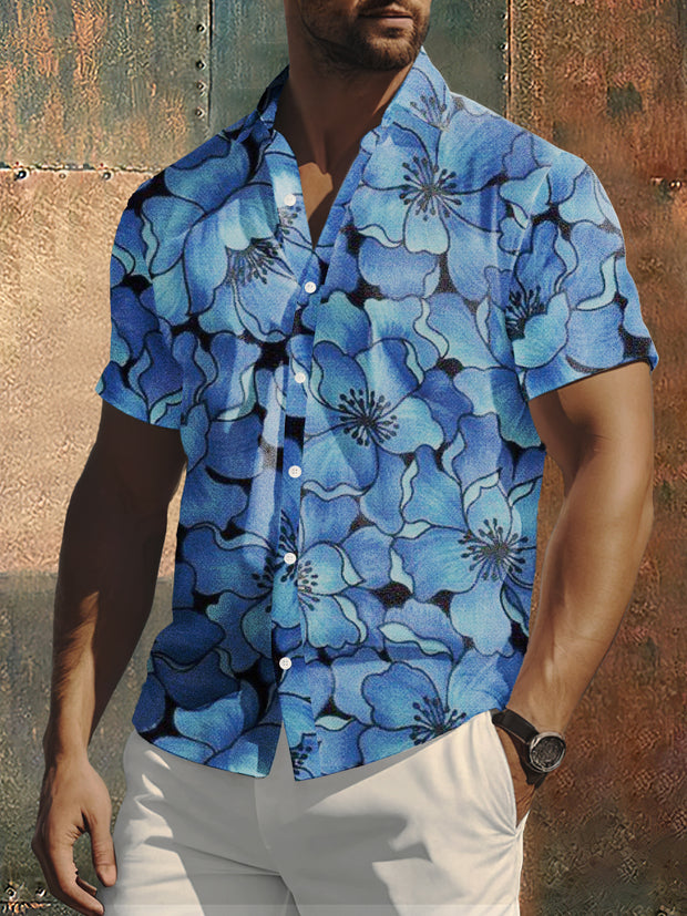 Men's Flower Print Hippie Style Short Sleeve Shirt