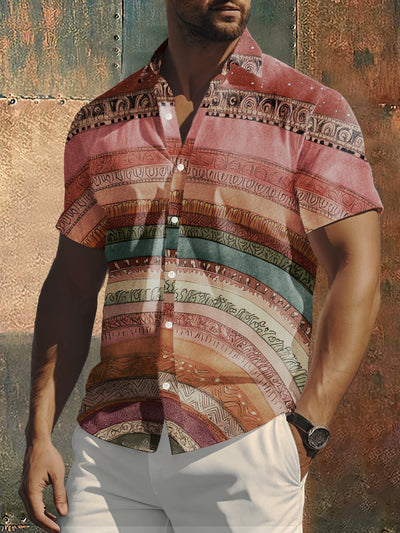 Men's Hippie Rainbow Print Short Sleeve Shirt