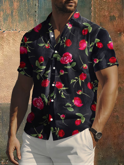 Men's Flowers Print Hippie Style Short Sleeve Shirt