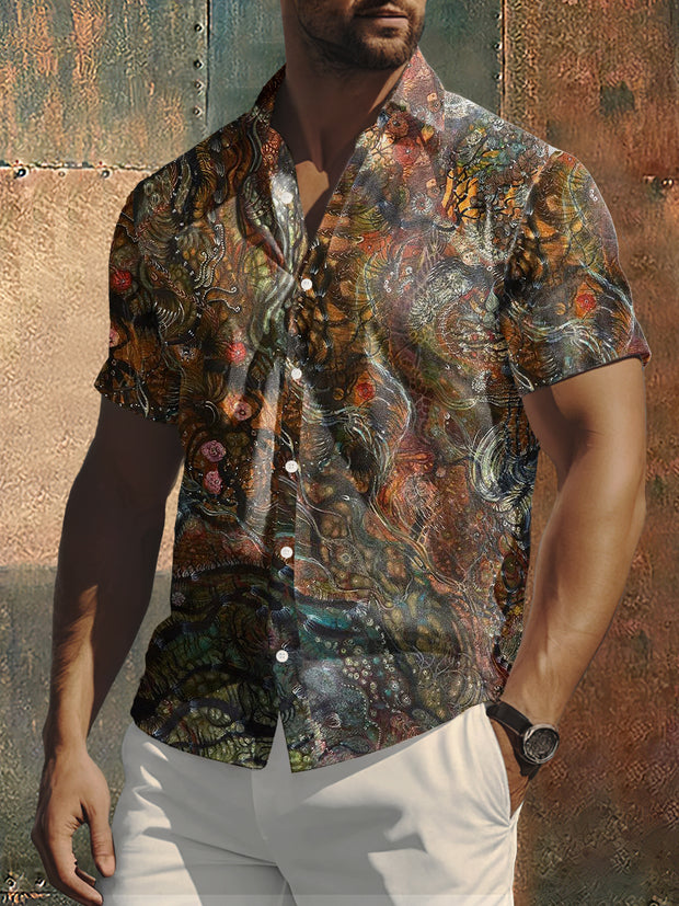 Men's Hippie Style Flower Print Short Sleeve Shirt