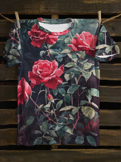 Unisex Rose Print Punk Casual Short Sleeves T-Shirt