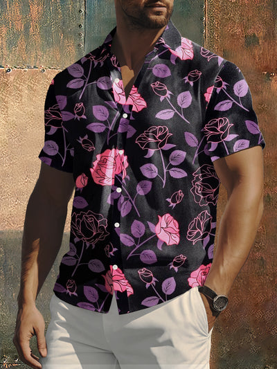 Men's Flower Print Hippie Style Short Sleeve Shirt